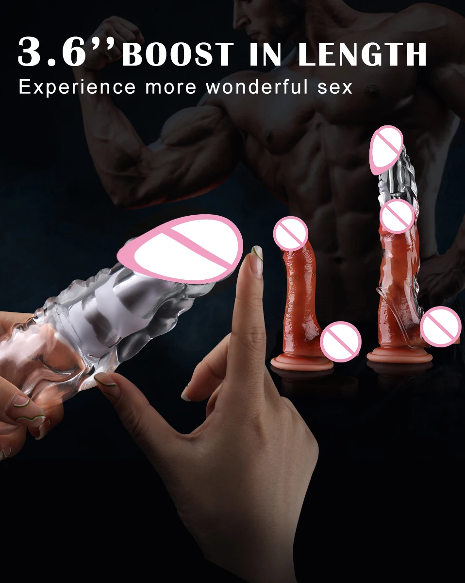 Realistic Condom Extension 7cm Inside the Head Vibrator Cock  Penis Sleeve Expansion Delayed Ejaculation Reusable Male sex toy