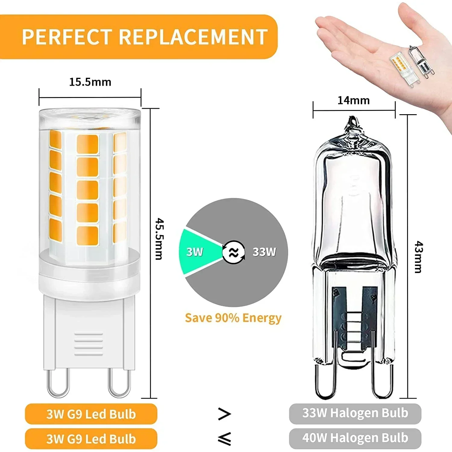 

G9 LED Bulb 3W 360LM Replace 30W Halogen, AC220V 2700K Warm White, No Flicker, for Spotlight Downlight Ceiling Light