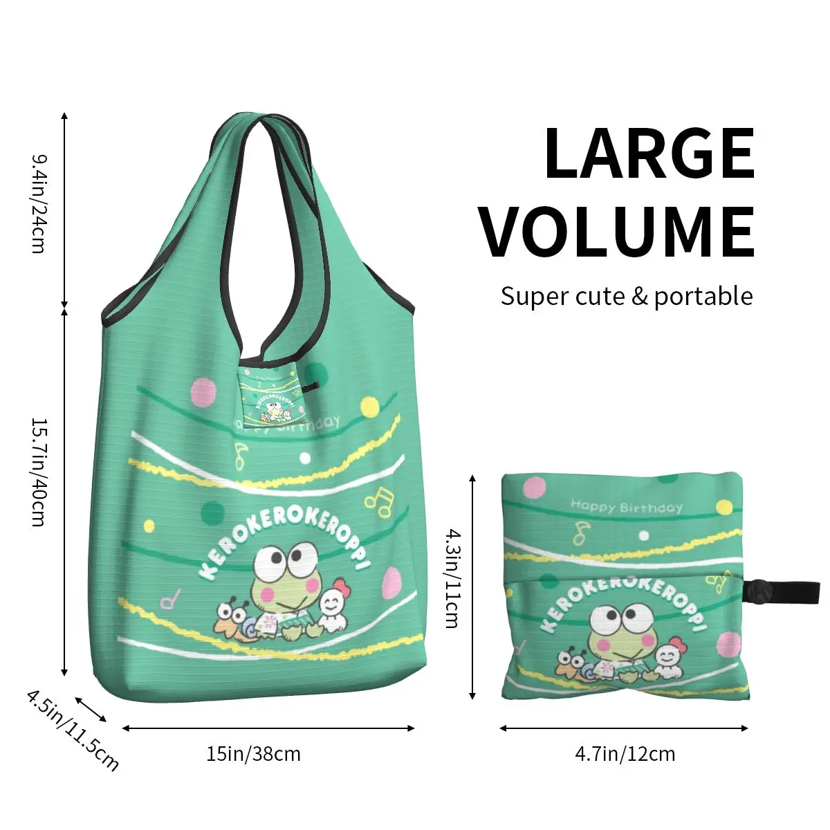 Keroppi-Sac fourre-tout d'épicerie personnalisé pour femme, sac à provisions initié par le dessin animé Kawaii, sacs à main de grande capacité