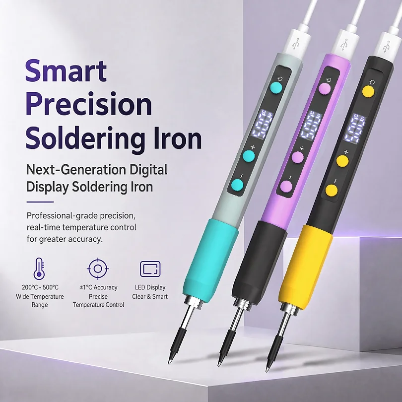 KSD-153 Portable Mini Digital LED C210 Soldering Iron Kit DC 5V 12W with Fast Heating, Adjustable Temperature,Type-C Plug-in