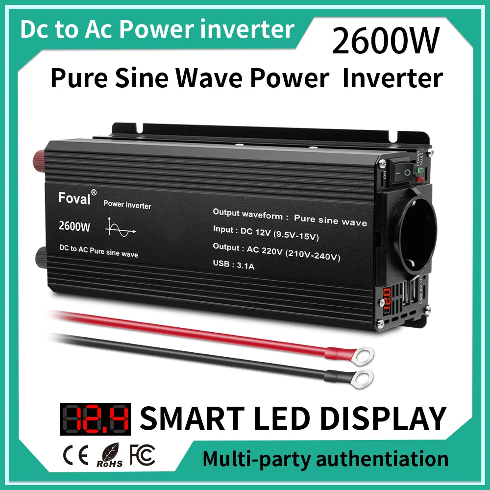 

Pure Sine Wave Inverter DC 12v To AC 220V 1500W 2200W 2600W Portable Power Bank Converter Solar Inverter Universal EU Socket