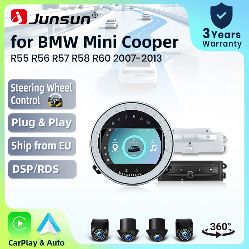 AWESAFE CarPlay inalámbrico Android Auto para BMW Mini Cooper R56 R57 R58 R60 2006-2013, radio para coche, reproductor multimedia, estéreo, Wi-Fi, navegación GPS, 2 Din, autorradio, sistemas inteligentes para coche, 1280*720, IPS, unidad principal, FM, RDS, DSP, SWC, BT, Plug and Play, ISO 1