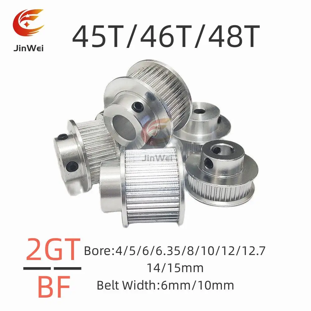 

2GT/GT2 Timing Pulley 45T/46T/48T Tooth Teeth Bore 5/6/6.35/8/10/12/12.7/14/15mm Synchronous Wheels Width 6mm10/mm