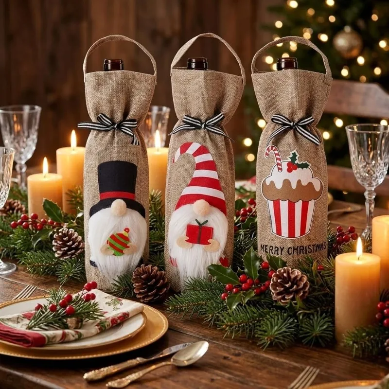 2026 Christmas Champagne Red Wine Bag Faceless Elderly Doll Handheld Wine Bottle Cover Christmas Decoration Products