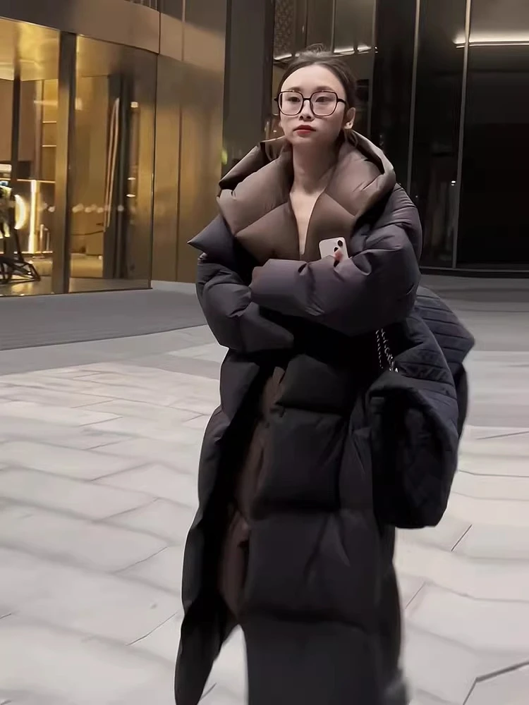 موضة رقيق الأبيض بطة أسفل سترة مقنعين الإناث موضة وهمية قطعتين سترات المرأة الشتاء سمك دافئ طويل معطف منتفخ #1