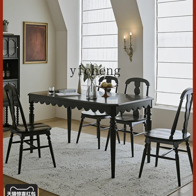 

ZZ ZC Retro Solid Wood Dining Tables and Chairs Set Home French Black High-Grade Small Apartment Simple Dining Table