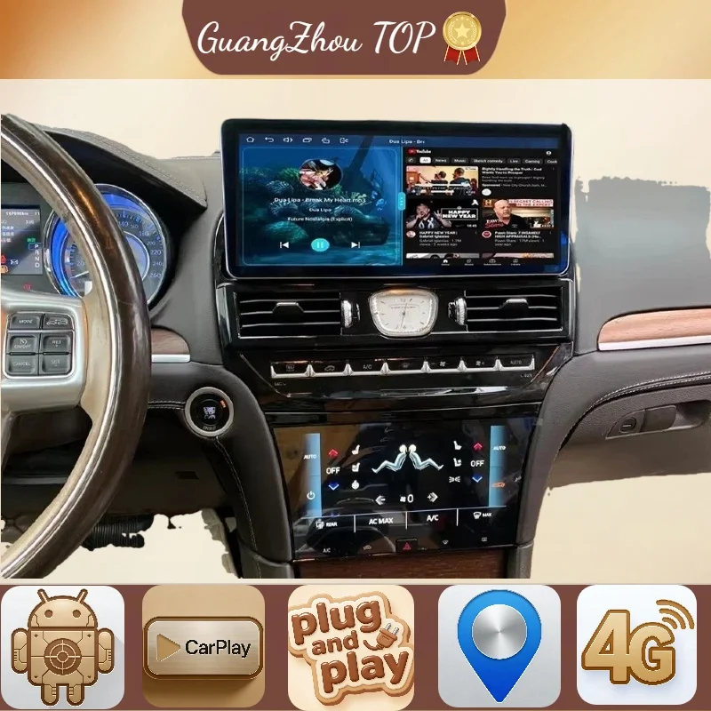 12.3 + 9.66 "para chrysler 300 300c 2011- 2023 rádio do carro android auto carplay 3a luz azul anti-reflexo unidade principal da tela de toque gps