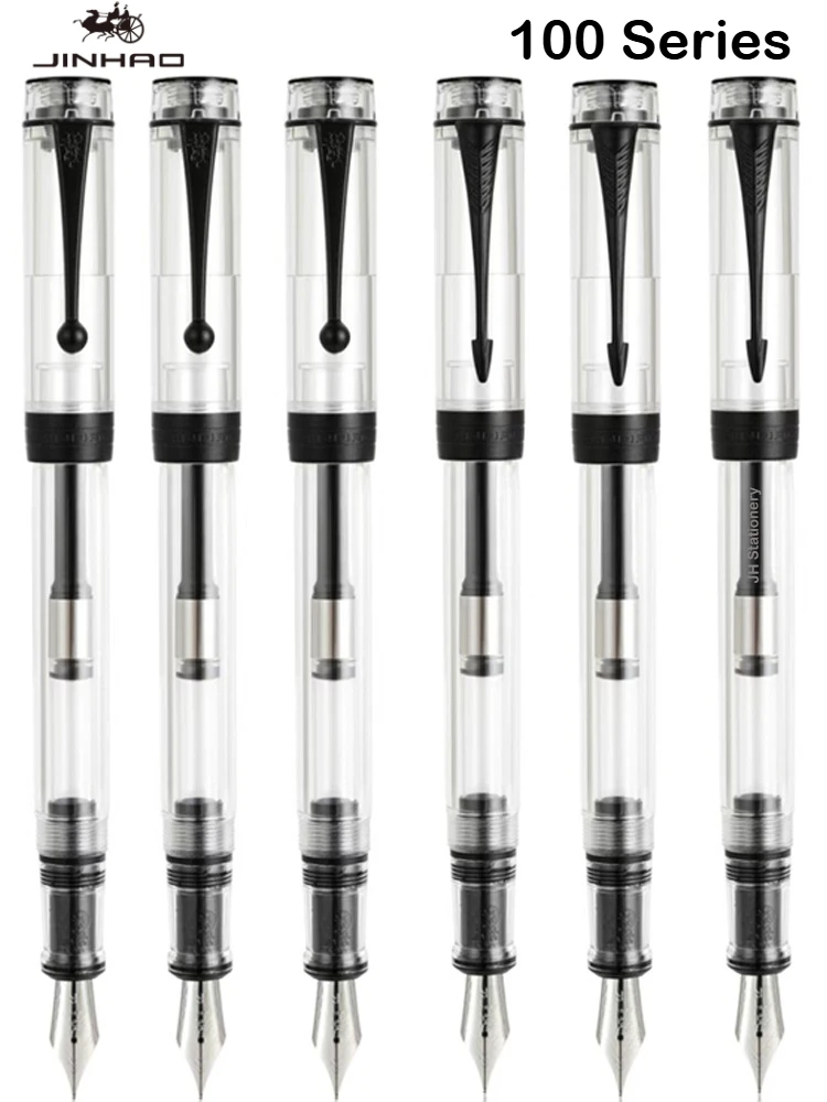 Image of JINHAO 100 Centennial Füllfederhalter, schwarzer Clip, transparent, EF F M Flex-Spitze, Business, Schule, Bürobedarf, PK X169 59, Schreibwaren