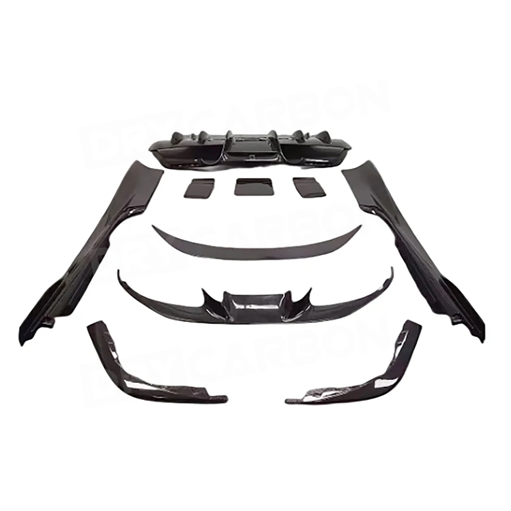 For Ferrari F8 2019 Carbon Fiber Car Body Kits Front Bumper Lip Side Skirts Rear Diffuser Splitter Trunk Spoiler Accessory FRP