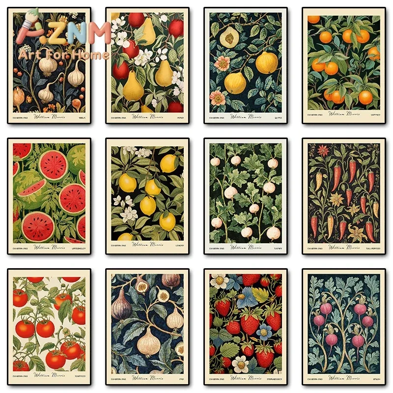 2026 Kitchen Food Fruit Vegetable Potato Lemon William Morris Retro Poster Canvas Printing Wall Art Picture Dining Room Home