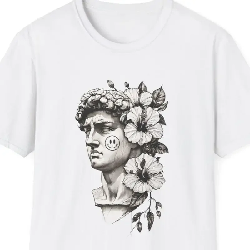 Floral David Statue T Shirt Art Lover Trendy Everyday