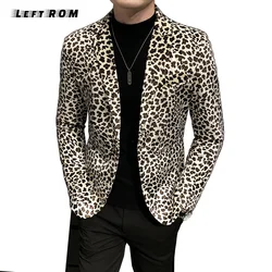 Fashion Boutique Velveteen Leopard Print Casual Jacket Men's Blazer  Male Slim Dress Stage Suit Coat