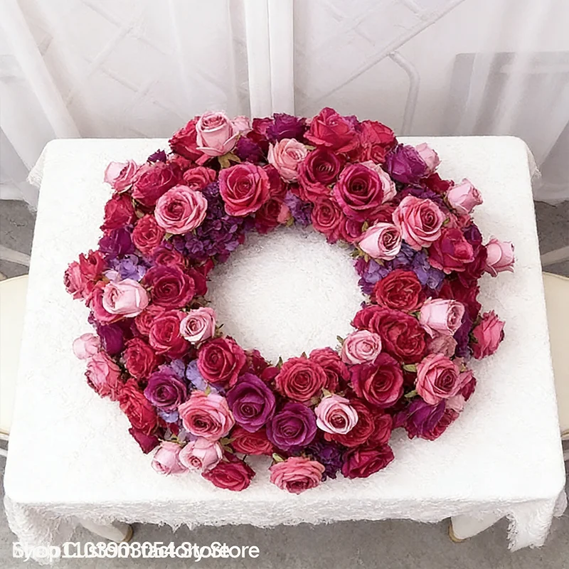 Knallrosa Künstlicher Blumenball-Kranz für Hochzeitskulissen, Lila Rosen-Dekoration für Veranstaltungen, Bühnen, Gangwege und Boden-Blumenrequisiten – Detail 8