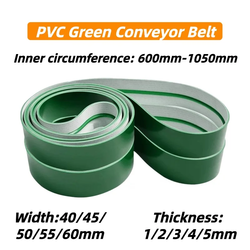 Green PVC Conveyor Belt Perimeter 600-1050mm Width 40/45/50/55/60mm PVC Transmission Conveyer Belt For Production Line Transport