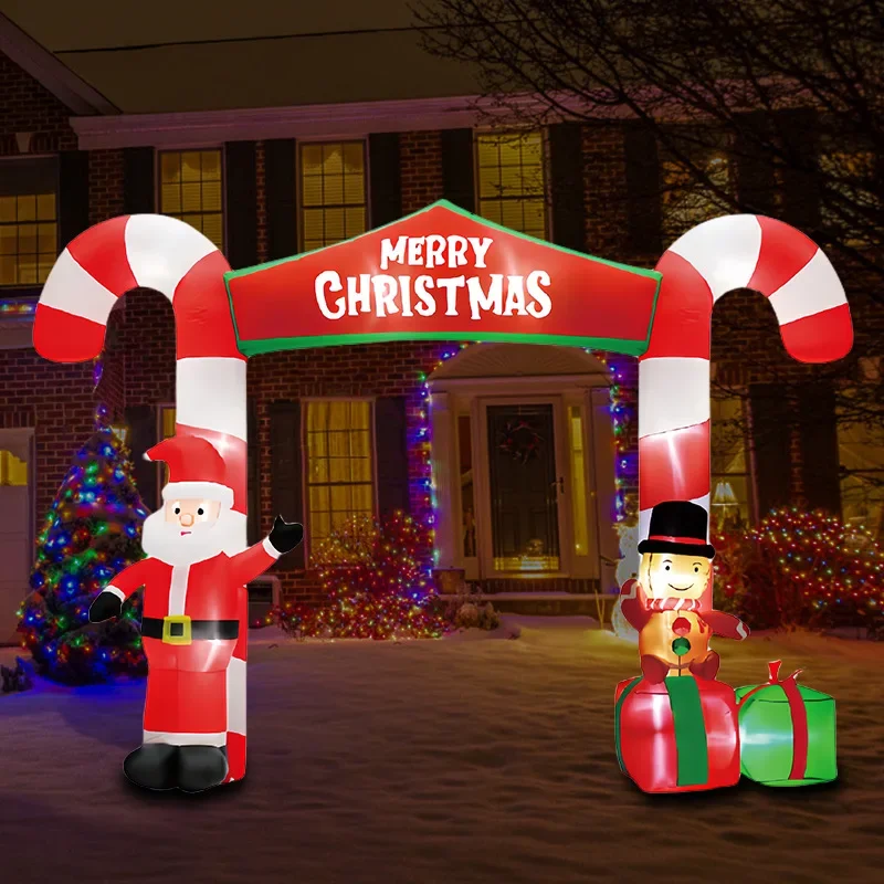 Christmas Inflatable Air Model Santa Glow Gingerbread Man Gift Box Decorative Candy Canes Porch Arch