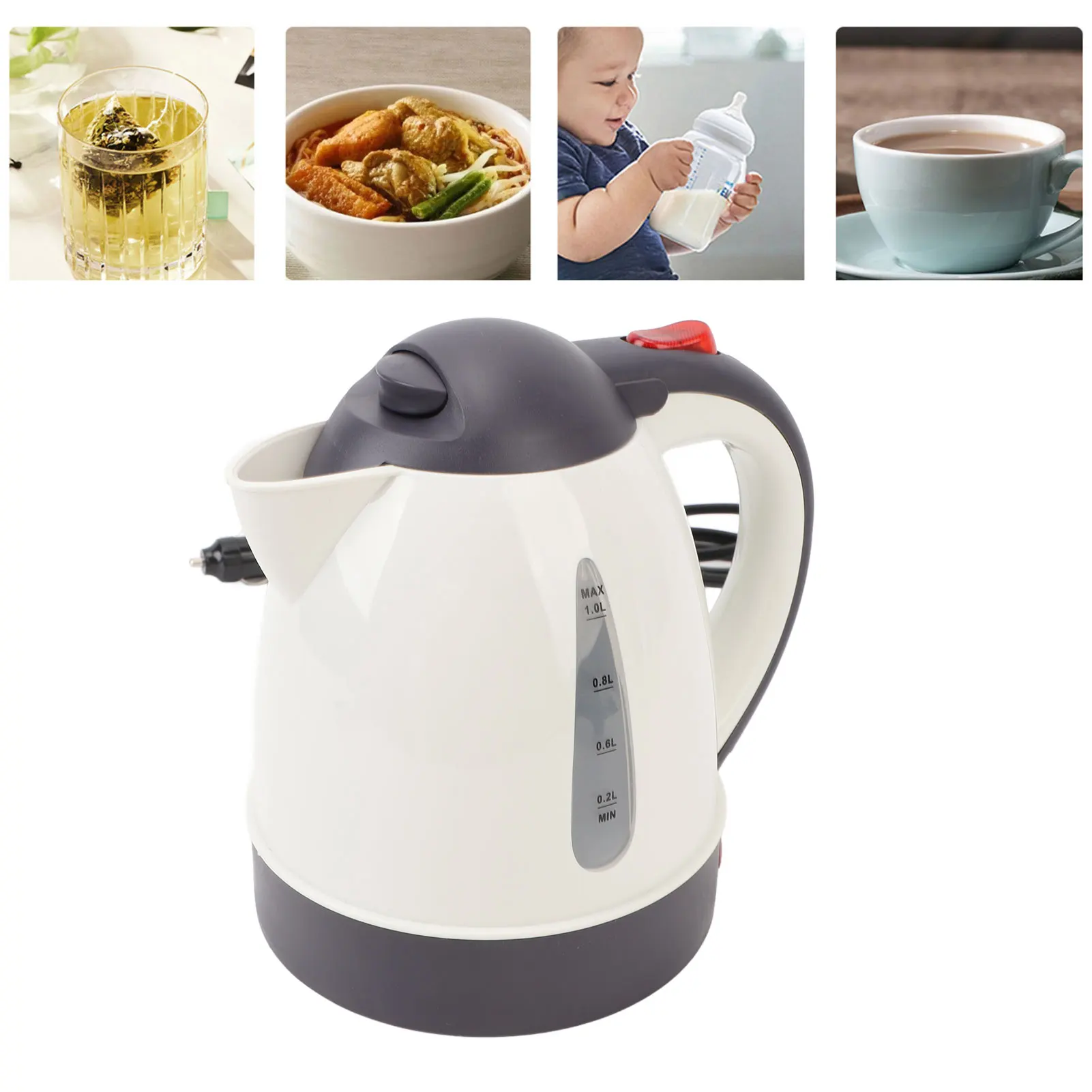 

Car Electric Kettle Leakproof Spout Electric Truck Water Boiler Heater Stainless Steel Plastic Auto Shut Off Compact for Trip