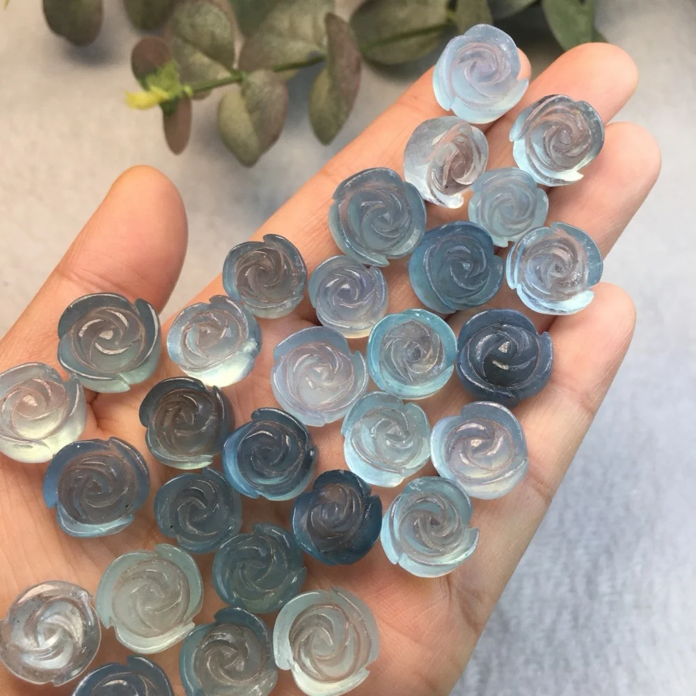 5PCS Natural Aquamrine Flower Pendant Fashion Fengshui Crystal Jewelry Holiday Gift Women Healing Energy Stone 12-15mm