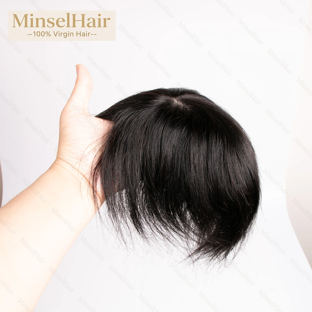 Topper per capelli umani neri naturali 1B Mono + centro base in seta I capelli vergini possono essere decolorati a # 27 può essere riscaldato