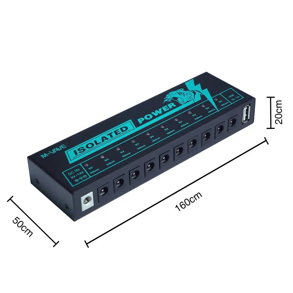 M-Vave 10-Output Isolated Guitar Pedal Power Supply -5V/9V/12V 300Ma Multi-Voltage for Professional Pedalboards&studio Effects