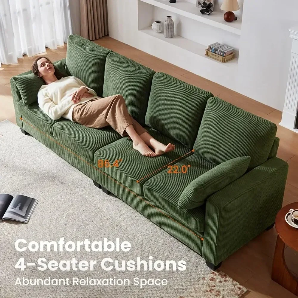 

Corduroy Sectional Sofa with Footstool, L/U Shape Sleeper Sofa, Modern Armrest Neck Support Furniture, 5 Seater Sectional Sofa