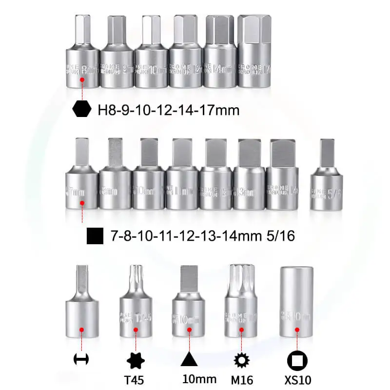 21PCS Socket Sets For Oil Bottom Screws Chromium-Vanadium Steel Special Wrench Ratchet Bit Sockets For Automotive Repair