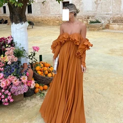 Classic Straight Floor Length Evening Dress Simple Off the Shoulder Chiffon Half Sleeves Pleats Saudi Arabia Homecoming Grows