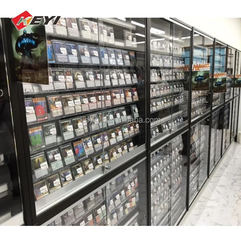 custom.Trading Card Display Cases Hobby Station Display Rack Aluminum Metal Frame Display Stand with Sliding Door TCG Cards