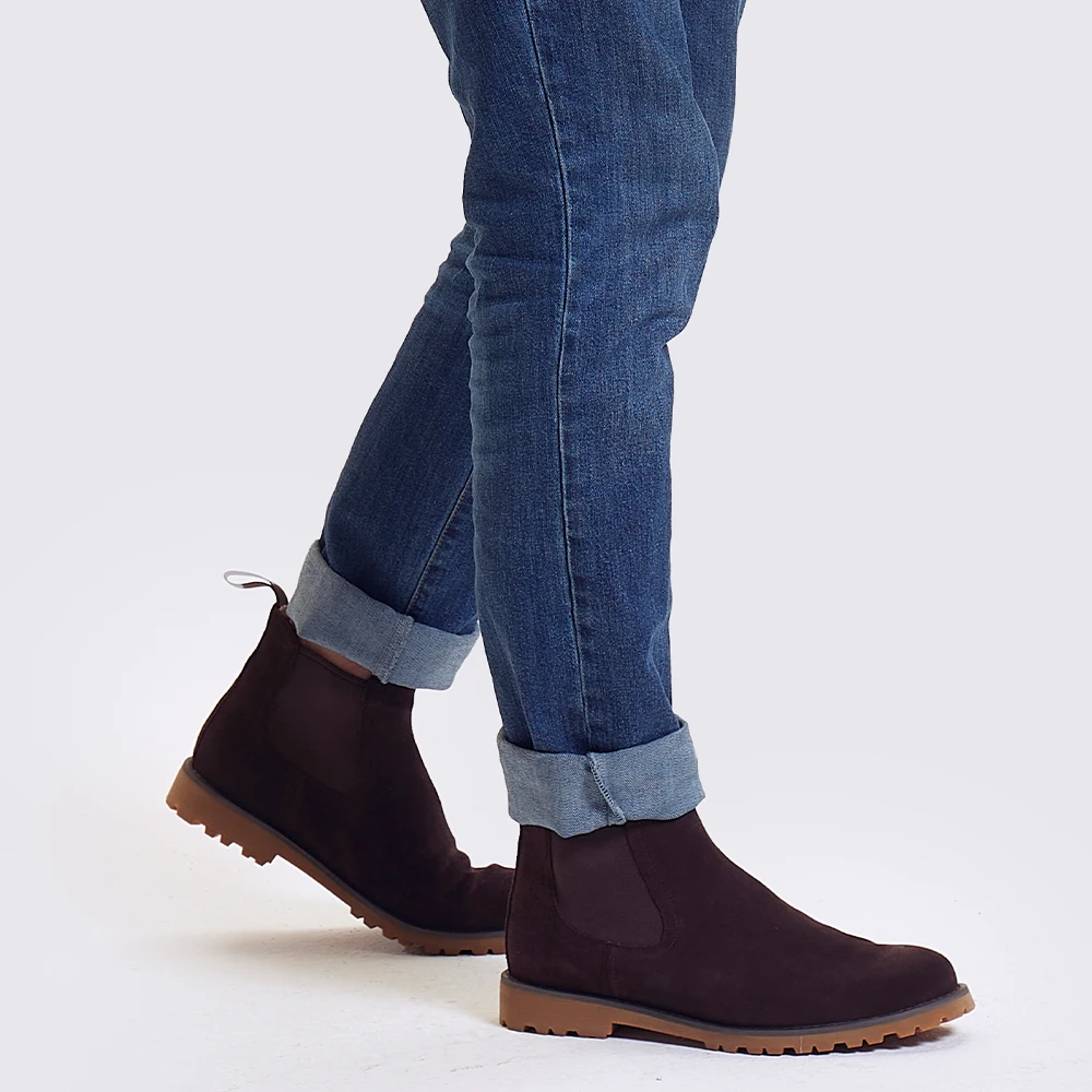 High Quality Classic British Top Grade Cowhide Suede Casual Shoes Men\'s Genuine Leather High Top Short Chelsea Boots for Men