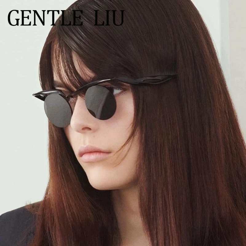 Punk Round Rimless Sunglasses Women Men 2024 Luxury Brand Fashion Small Frame Sun Glasses For Lady Retro Outdoor Travel Eyewear