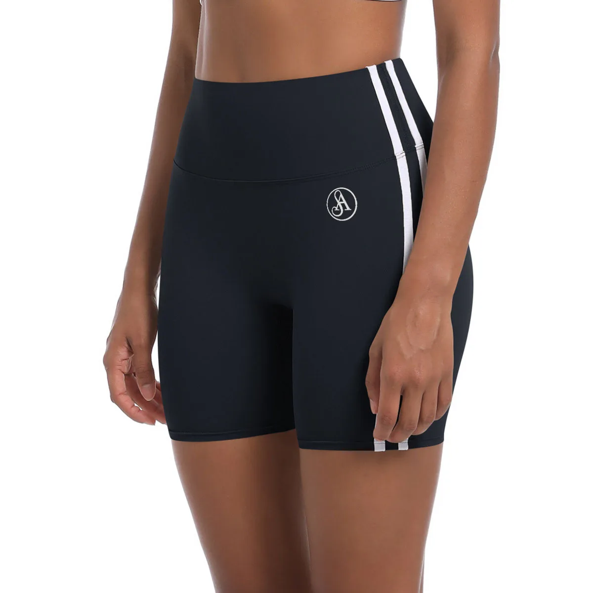 

Allurw The Brand High Stretch Women Athletic Shorts for Women Sporty Knit Mid Thigh Pants with Side Stripes Fashionable and Com