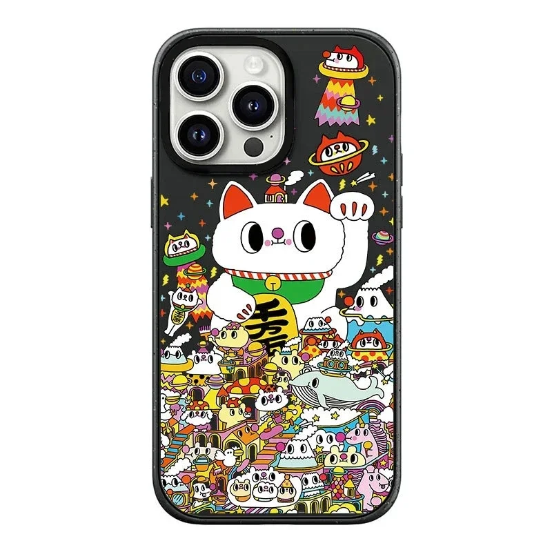 

Lucky Cat Black Frosted Phone Case Cover for IPhone 13 14 15 16 Pro Max Case