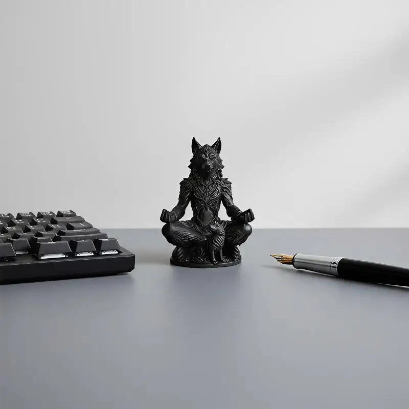 @*3D Printing Gothic Werewolf & Cub Meditation Statue For Shelf, Eerie Decor Gift