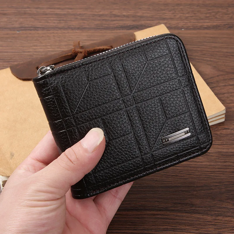 Men'S Wallet PU Leather Zipper Purse Man Credit Card Horders Youth Fashion Male Short Multi-card Wallet Horizontal Coin Purse