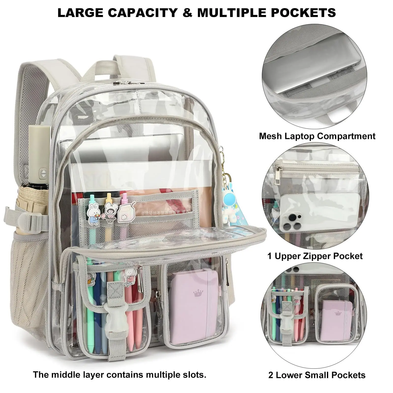 New Backpack Suitable for Schools, Heavy-duty PVC Transparent Bag Suitable for Sports Fields