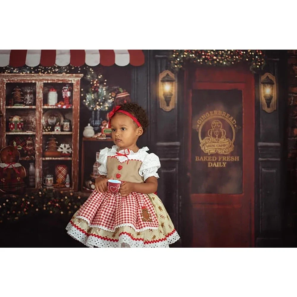 Retro Gingerbread House การถ่ายภาพฉากหลังผ้า Xmas Room ภาพพื้นหลัง Photo Studio Winter Street ฉากหลังคริสต์มาส