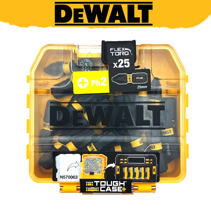 DEWALT DT70555T wkrętak udarowy napęd magnetyczny 25 sztuk PH2 Setr bity ze schowkiem 25mm elementy złączne akcesoria narzędziowe