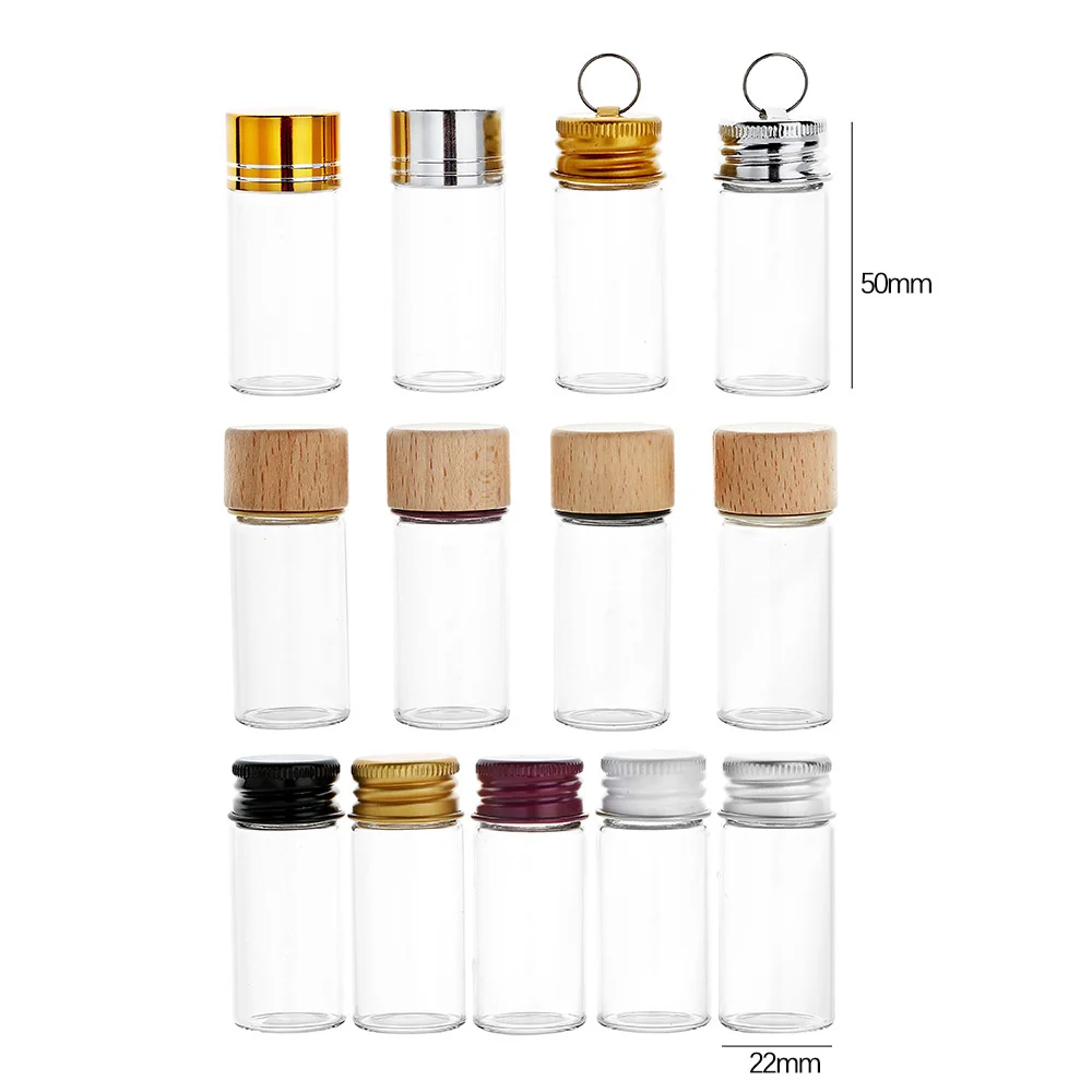 Mini botellas de vidrio transparente de 10ml con anillo colgante, tapas de aluminio, tarros de vidrio, dispensador de muestra vacío, contenedores de viales de almacenamiento