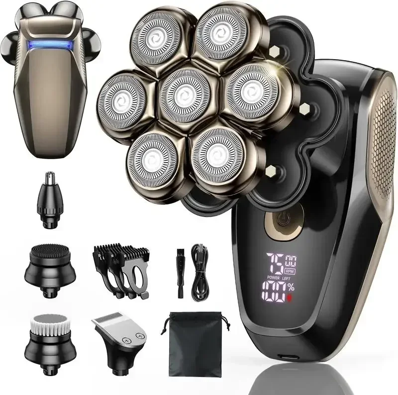 Bazivve 5-IN-1 Electric Shaver Kit with 7D Magnetic Head, LED Light, Type-C Quick Charge, and IPX7 Waterproof