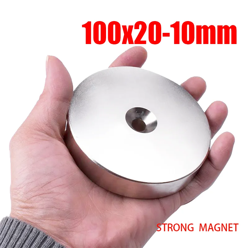 1PC 100x20-10mm Strong Neodymium Magnets with Hole 10mm Permanent Round Countersunk Neodymium Magnetic Magnet Disc