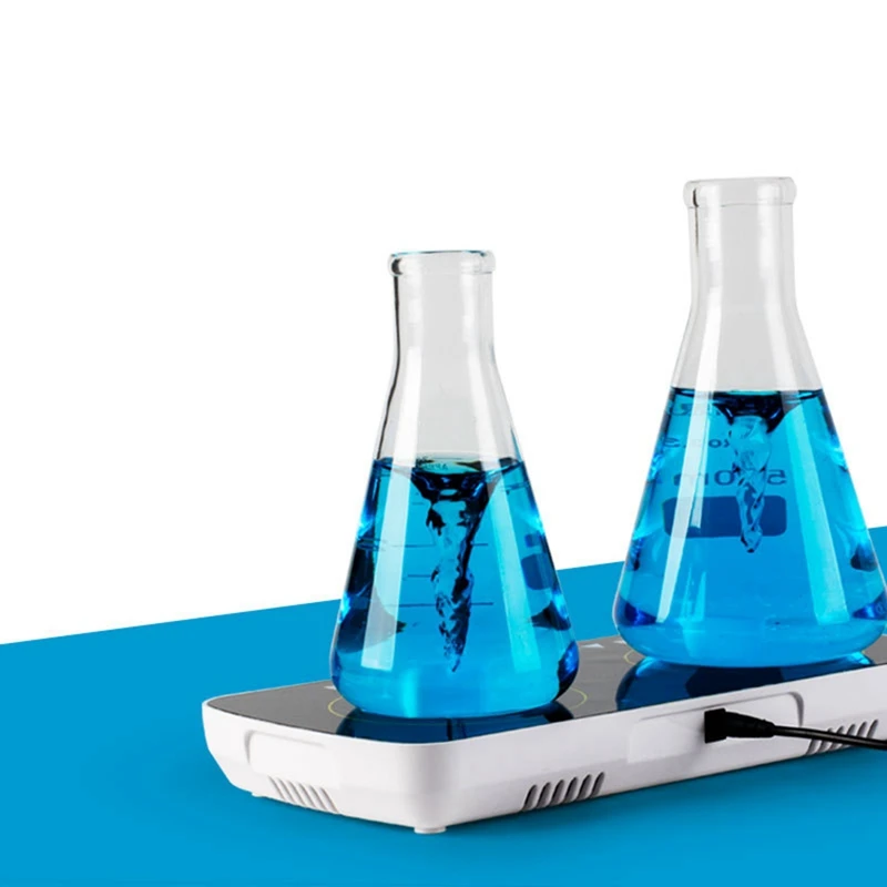 Pengaduk magnetik Digital Mini dengan batang pengaduk, 2 Mixer Lab Panel kerja independen, kapasitas 1L + 1L, kecepatan penyesuaian 4000RPM