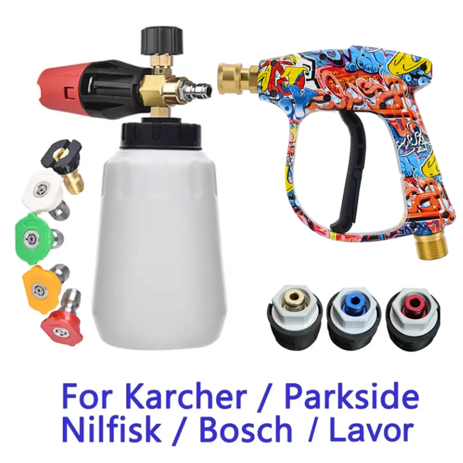 Pistola de agua para lavadora a presión, conector de manguera de limpieza de coche para boquillas de conector rápido Karcher Nilfisk Parkside Bosch