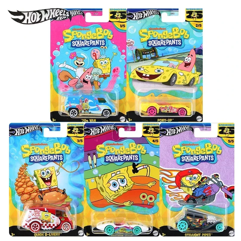 Hot Wheels-coche oficial de Bob Esponja para niños, pipas rectas de viento, regalo, 1:64 Diecast Van Pony-up, entrega rápida