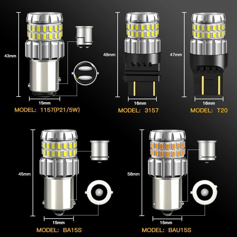 2pcs P21W BA15S LED Canbus 1156 BAY15D 1157 P21/5W LED Bulbs T20 7443 Car Lights 6500K White Red Brake Lights Reverse Lamp DRL