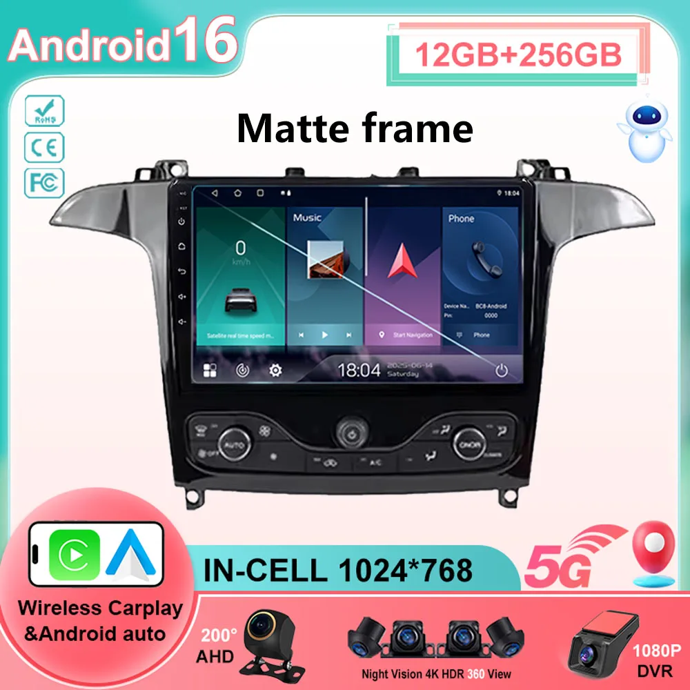 Android 16 Auto radio para Ford S Max S-MAX 2006-2015 para Ford Galaxy 2014 Carplay reproductor de vídeo Multimedia navegación GPS No 2din