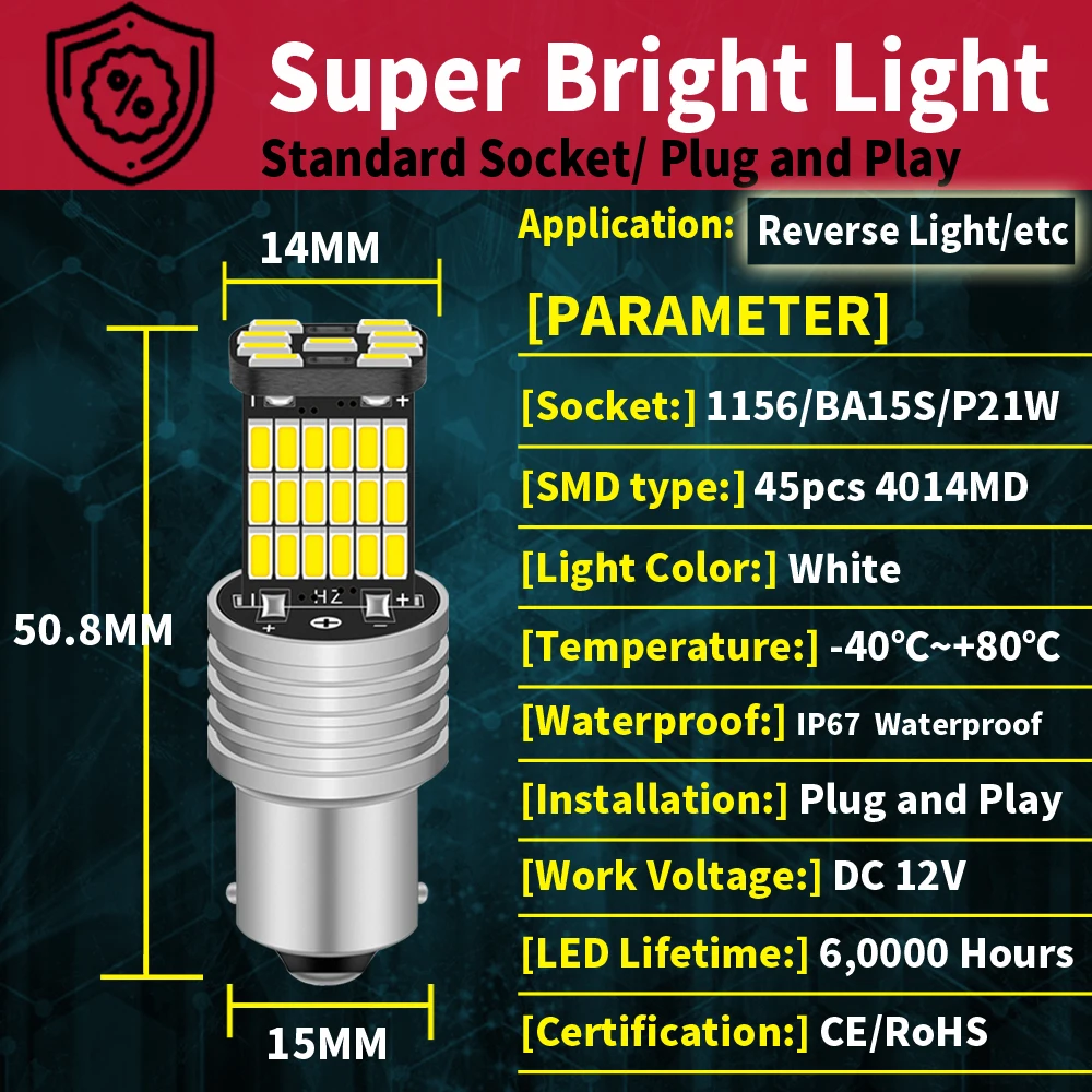 2pcs P21W 1156 BA15S LED Car Reverse Light Canbus Backup Lamp Bulbs for BMW F45 F46 E63 E64 F48 F39 E46 E39 E30 E84 E34 F48 E53