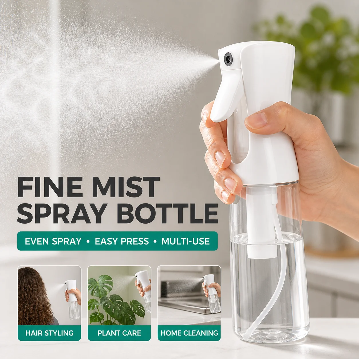 High Pressure Continuous Fine Mist Spray Bottle Hair Salon Water Sprayer for Curly Hair Styling Indoor Plants Home Cleaning