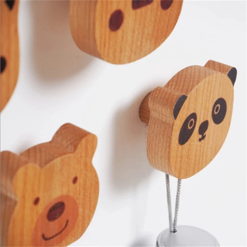 Wooden Cute Animal Coat Hook Solid Wood Holder Clothes Key Decoration Hooks Wall Living Room Door Organizer Rack Adhesive/ Punch