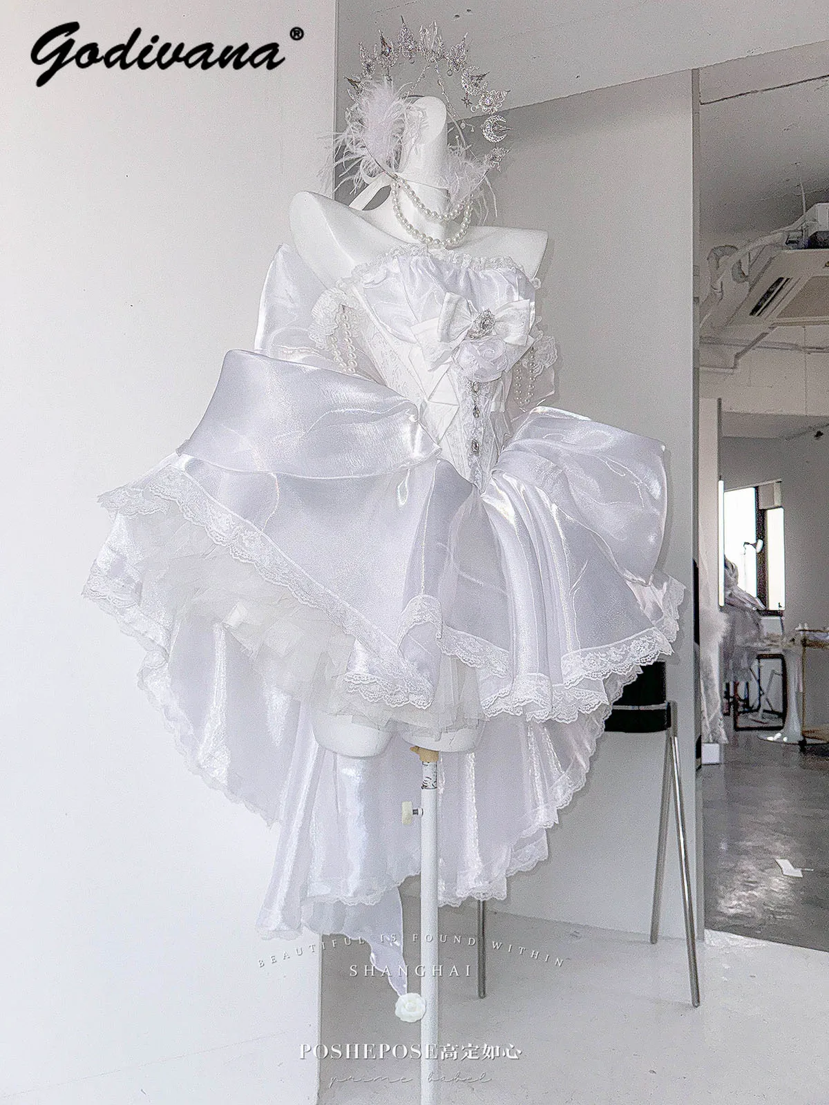 Ensemble Corset et jupe bustier tubulaire blanc pour femmes, fée de Style français, robes de princesse courtes de mariage à fleurs Lolita