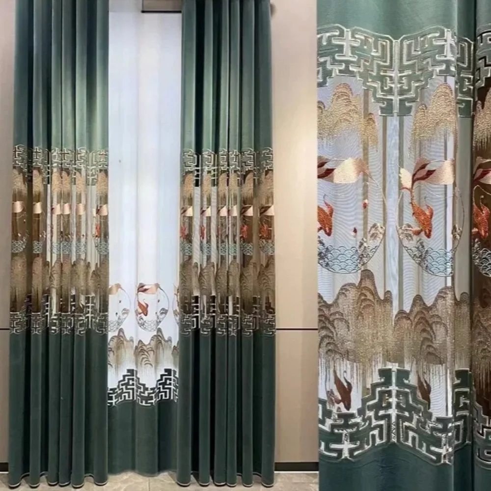 Embroidery Flannelette Splicing Curtains Hollowed out Design for Living Room Bedroom French Window Study Customizable