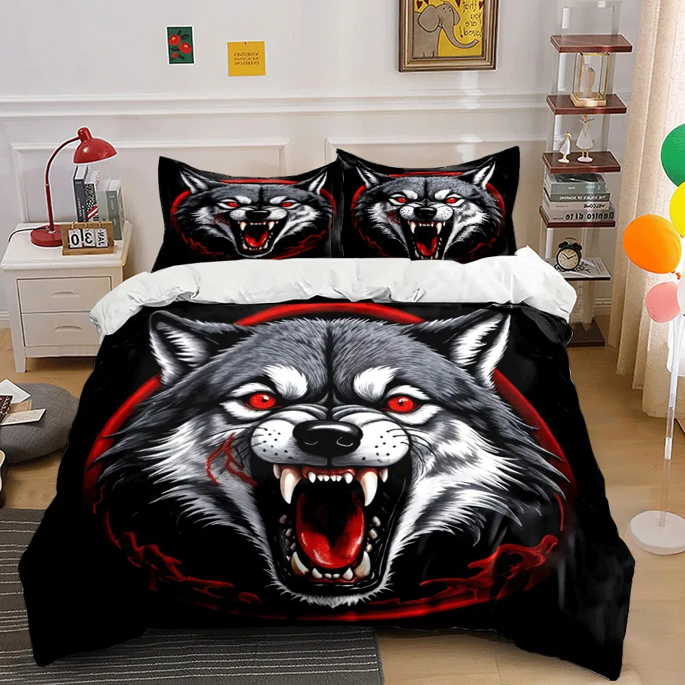 Fierce Wolf Design Apparel Set Exquisite three-piece bedding set gift for kids and adults